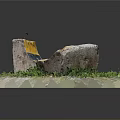 Miniature Scene Model With Yellow Black Ramp Gray Stone Block And Green Grass On Base