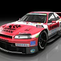 Red Nissan Racing Car With Sponsor Logos And Number 2 Design