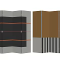Modern Geometric Room Divider With Black White Orange Color Blocks And Striped Panels