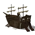 Wooden Sailing Ship With Multiple Masts White Sails Ladder And Cabin Structure Vintage Design