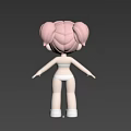 Cute Female 3D Character with Pink Twin Tails Blue Eyes White Bikini and White Shoes
