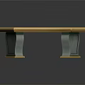 Elegant Arched Table With Gray Top Golden Edge And Decorative Legs