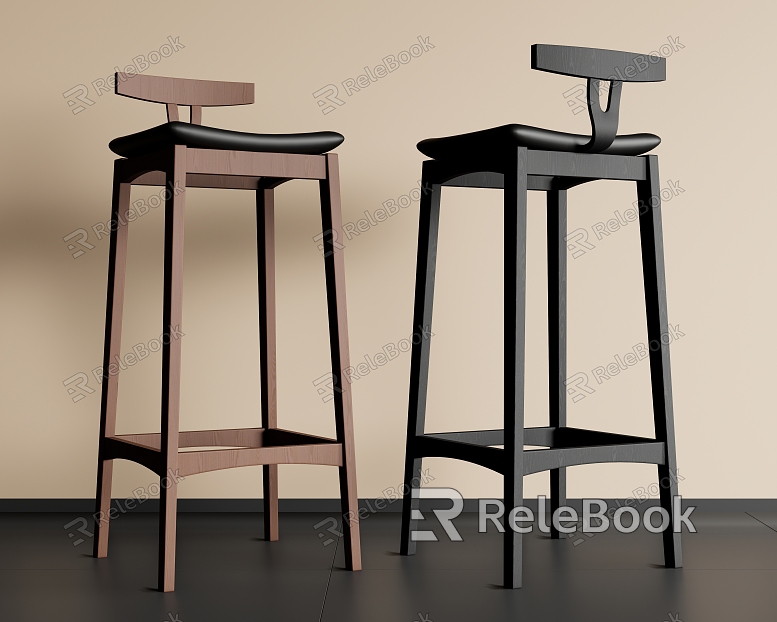 Modern medieval bar chair high stool wood model