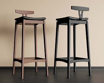 Modern medieval bar chair high stool wood 3d model