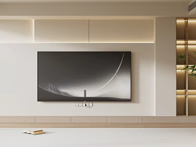 Modern TV Wall Design with LED Light Strips and Minimalist Storage Cabinets 3d model