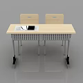 Light Wood Desk With Two Chairs Tablet And Papers On Surface 3d model
