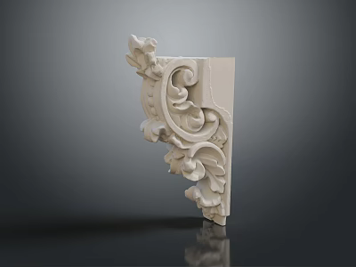 White Carved Decorative Corner With Intricate Plant And Floral Motifs 3d model