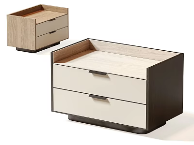 Modern Bedside Tables With White Drawers Dark Frame And Light Wood Top 3d model