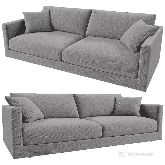 Modern Gray Fabric Double Sofa With Comfortable Cushions And Sleek Design 3d model