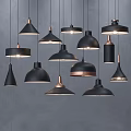 Modern Black And Copper Pendant Lights With Various Designs On Gray Wall