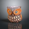 Decorative Hand Painted Owl Figurine Featuring Brown Orange Feathers And White Spots