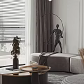 Modern Living Room Interior With Gray Sofa Round Coffee Table Gray Rug And Pendant Lights
