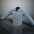 Casual Blue Denim Jacket With Black And White Checkered Shirt Long Sleeve