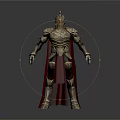 Detailed Ancient Mythical Warrior Full Body In Golden Armor With Red Cape