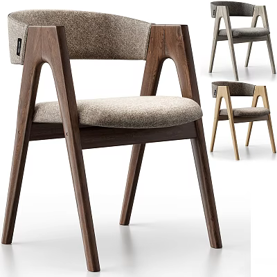 Modern Wooden Dining Chairs With Upholstered Seats And Sleek Curved Leg Design 3d model