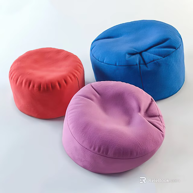 Colorful Soft Bean Bag Chairs in Red Blue Purple for Comfortable Seating 3d model 