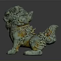 Traditional Mythical Lion Statue With Blue Green Hue And Intricate Carvings