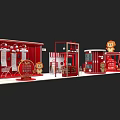 Interactive Zone With Red White Stalls Cartoon Character And Play Structures 3d model
