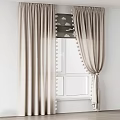 Beige Curtains with Pom Pom Trim and Cloud Pattern Design for Home Decoration