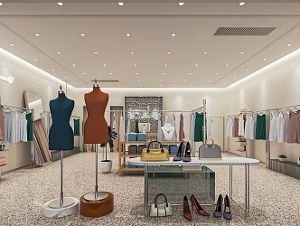 Modern Clothing Store Women's Clothing Store Clothing Shelf Booth Cashier Shaped Showcase Fitting Mirror Nakajima Booth 3d model