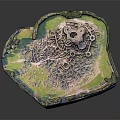 Detailed Ancient Scene Model Featuring Traditional Architecture Green Vegetation and Terrain Details