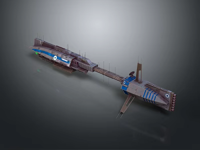 Space Station With Two Connected Modules Blue Brown Sections And Antenna Arrays 3d model