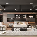 Modern Living Room Interior Design With Sofa Coffee Table Bookshelf Pendant Light Area Rug