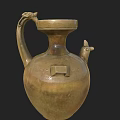 Brownish Yellow Traditional Ceramic Vessel With Dragon Headed Handle Chicken Headed Spout And Carved Patterns