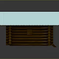 Rustic Log Cabin Building With Blue Metal Roof And Wooden Door Steps Structure