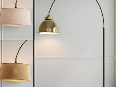 Modern Arched Floor Lamp With Brass Finish And Fabric Shade 3d model