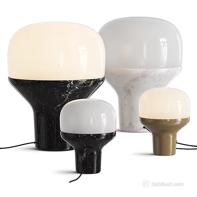 Stylish Table Lamps with Marble Bases Round Shades and Various Colors 3d model 