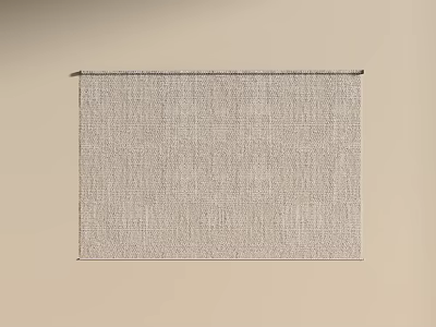 Elegant Gray Textured Curtain Hanging On Rod Against Beige Background 3d model