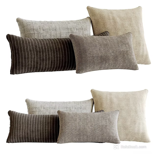 Decorative Pillows in Neutral Gray Beige Tones with Textured Linen and Soft Fabrics 3d model 