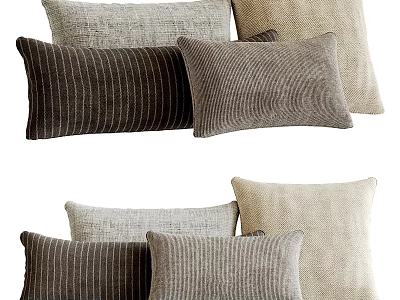 Decorative Pillows in Neutral Gray Beige Tones with Textured Linen and Soft Fabrics 3d model