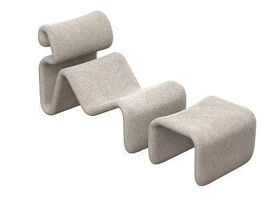 Modern Minimalist Light Gray Fabric Lounge Chair With Matching Ottoman And Sleek Curved Lines 3d model