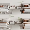 Modern Double Bed Design With Soft Pillows Nightstand Decorative Rug And Green Plant