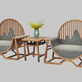 Leisure Sofa Set Two Seater Wooden Frame Curved Design Gray Cushions And Small Coffee Table