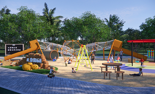 Modern Children's Play Area Unpowered Paradise Crawling Net Forest Nature Paradise Unpowered Equipment Sandpit Park 3d model