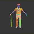 Cricket Player In Yellow Uniform With Helmet And Cricket Bat Standing
