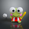 Cute Green Cartoon Frog Character Playing Baseball With Yellow Bat And Ball