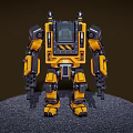 Yellow And Black Armored Mech Game Movie Character With Mechanical Design Standing Pose