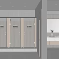 Public Restroom Modern Interior Design With Clean Stalls Washbasins And Mirrors