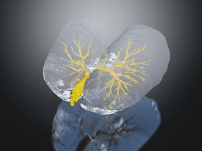 Transparent Biological Structure With Yellow Branching Networks And Reflective Surface 3d model