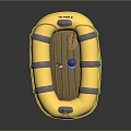 Small White Animal Toy Inside Yellow Inflatable Boat With Blue Hat