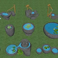 Decorative Stone Garden Ornaments With Water Basins Lotus Leaves And Green Grass