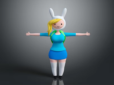 Game Movie Character With Rabbit Ears Blonde Hair Blue Outfit Green Backpack Open Arms 3d model