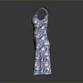 Stylish Blue Sleeveless Dress With Pink Floral Pattern And A line Design