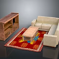 Stylish Sectional Sofa In Living Room With Decorative Rug Coffee Table And TV Stand
