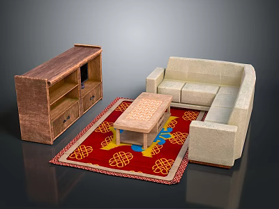 Stylish Sectional Sofa In Living Room With Decorative Rug Coffee Table And TV Stand 3d model