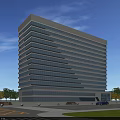 Modern High Rise Office Building With Glass Curtain Wall And Trees Around Parking Lot